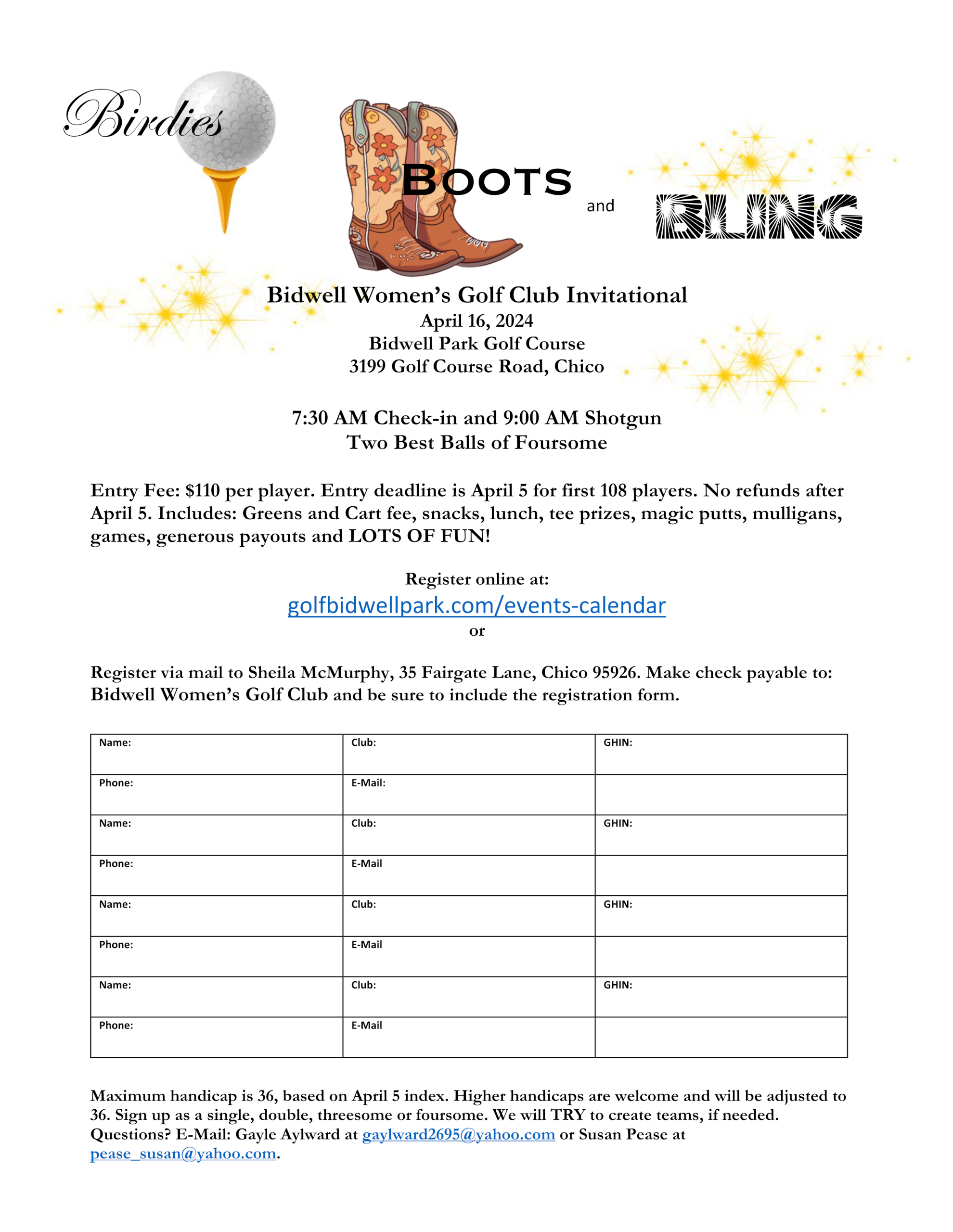 Bidwell Park Golf Course | Events At The Golf Course - (January 2024) Bidwell Park Golf Course Events At The Golf Course – (January 2024) BPGC (2024) BWGC Ladies Invitational 'Birdies, Boots, & Bling' Event (Flyer)